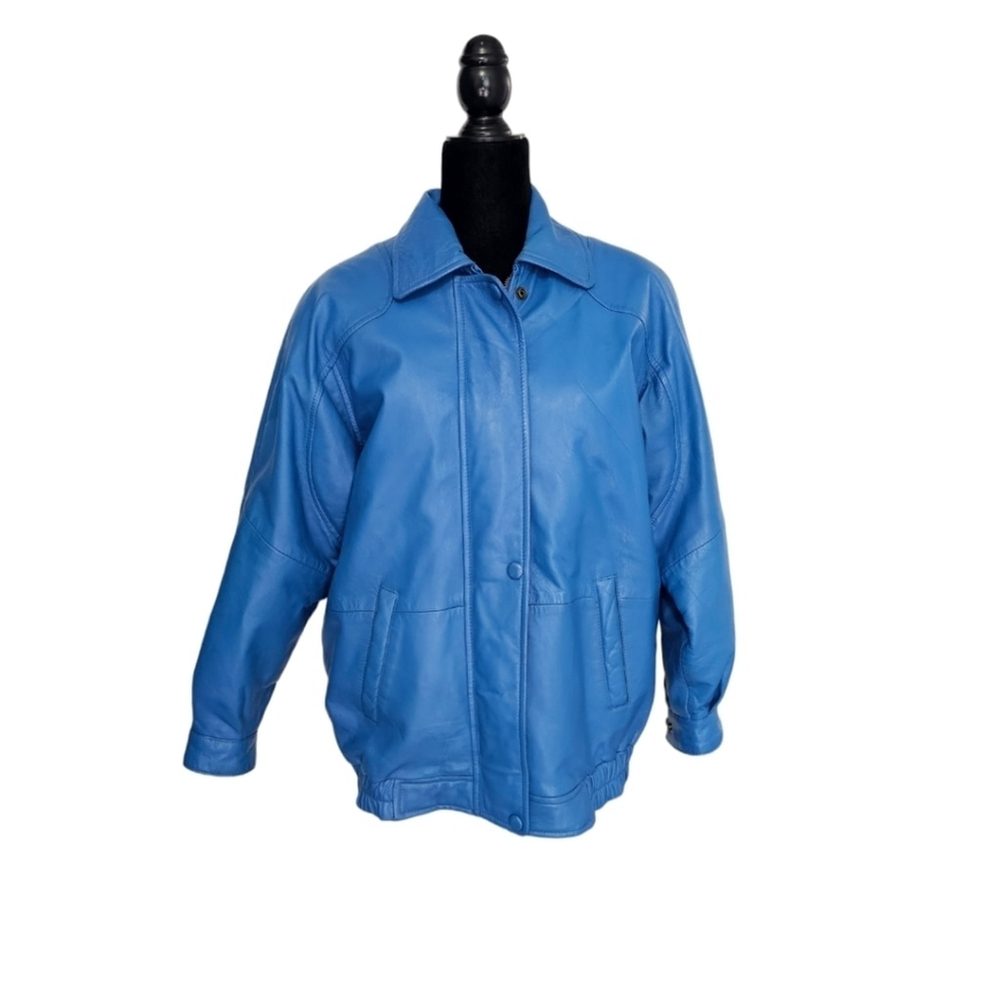 Prince of Leathers vintage blue real leather lined bomber jacket size medium